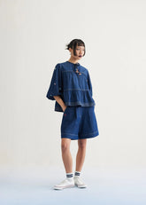A Model Wearing Blue Cotton Denim Deep Sea Sustainable Denim Blue Top, curated by Only Ethikal